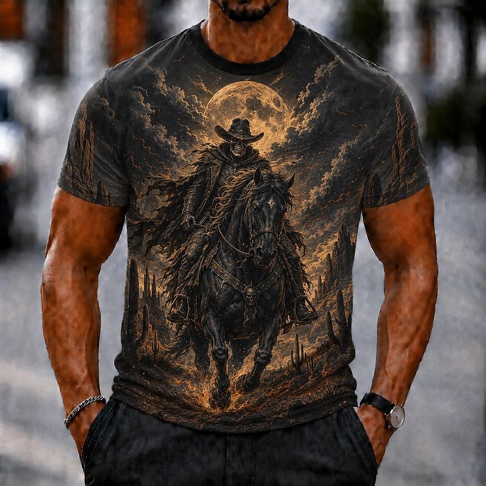 Halloween Men's Skull Bone T Shirt Short Sleeve 3D Print Crew Neck Gothic Street Dark Party  All Seasons Clothing