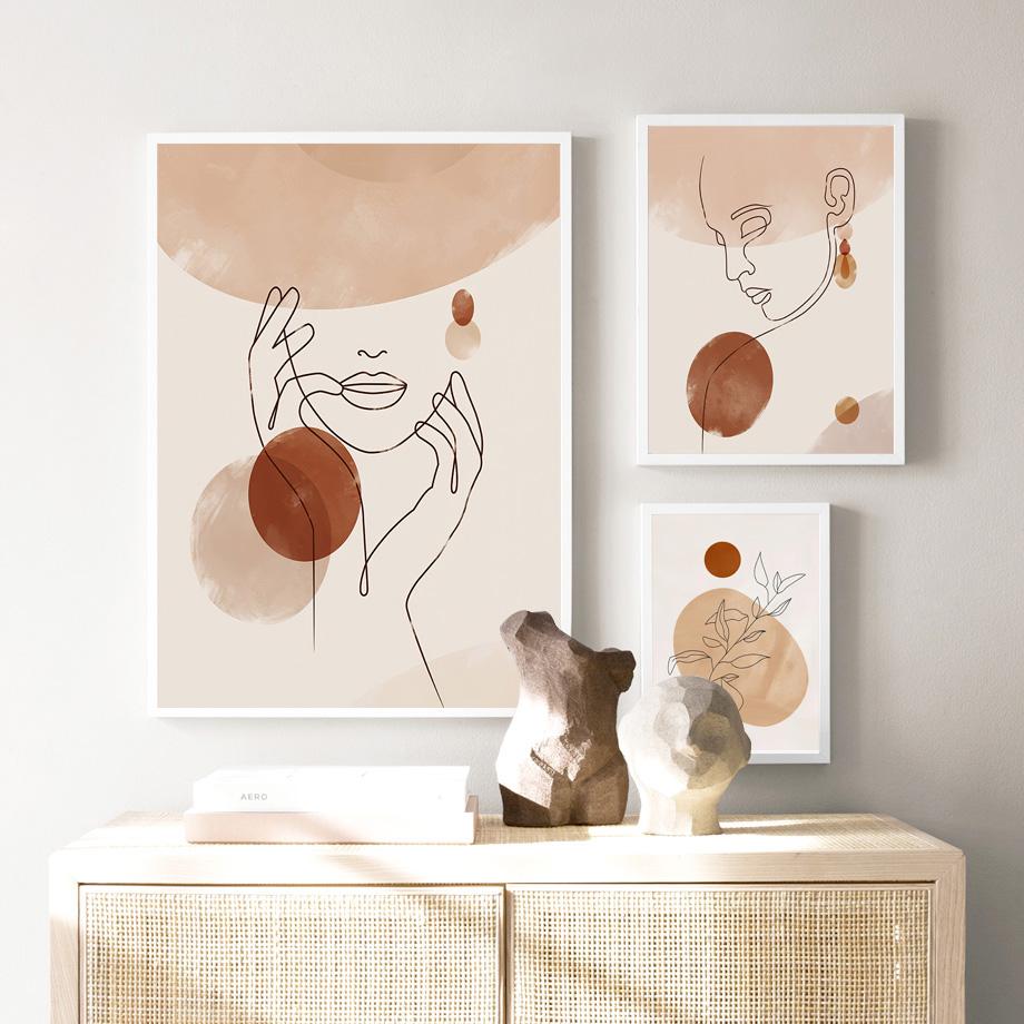 Богемная мода Женщина Растение Пара Абстрактные линии Скандинавские постеры Печать Настенная живопись Холст Картина Гостиная Домашний декор