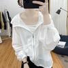 Women's Summer Thin Loose Hooded Sun Protection Jacket Solid Color Casual Sports Tops