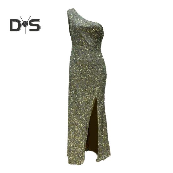 Женское вечернее платье с косым вырезом на одно плечо, без рукавов, с пайетками, с разрезом по низу, облегающее платье для выпускного вечера, летнее вечернее платье макси