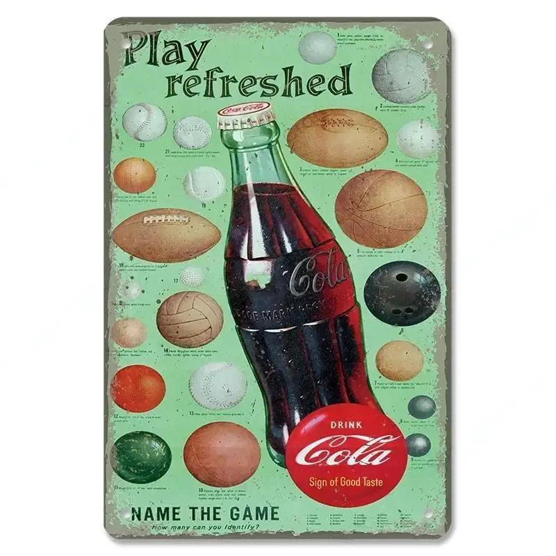 Жестяные знаки Винтажный постер с безалкогольными напитками Cola Металлические девушки пьют бутылки Cola Металлическая пластина Настенная декорация для бара, паба, клуба, ресторана