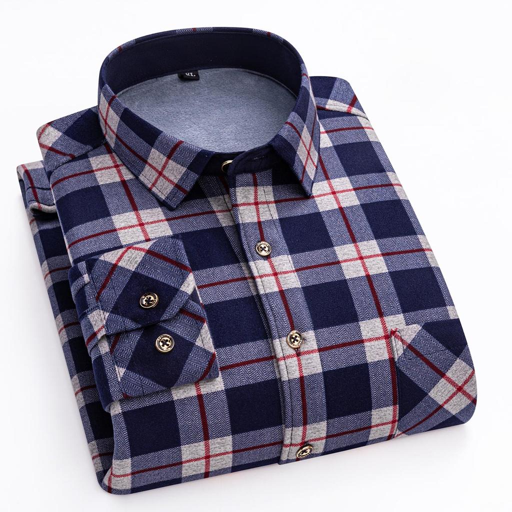 Мужские модные теплые рубашки в клетку с длинным рукавом, утолщенный двусторонний флис, холодостойкие, больших размеров, повседневные деловые рубашки в клетку