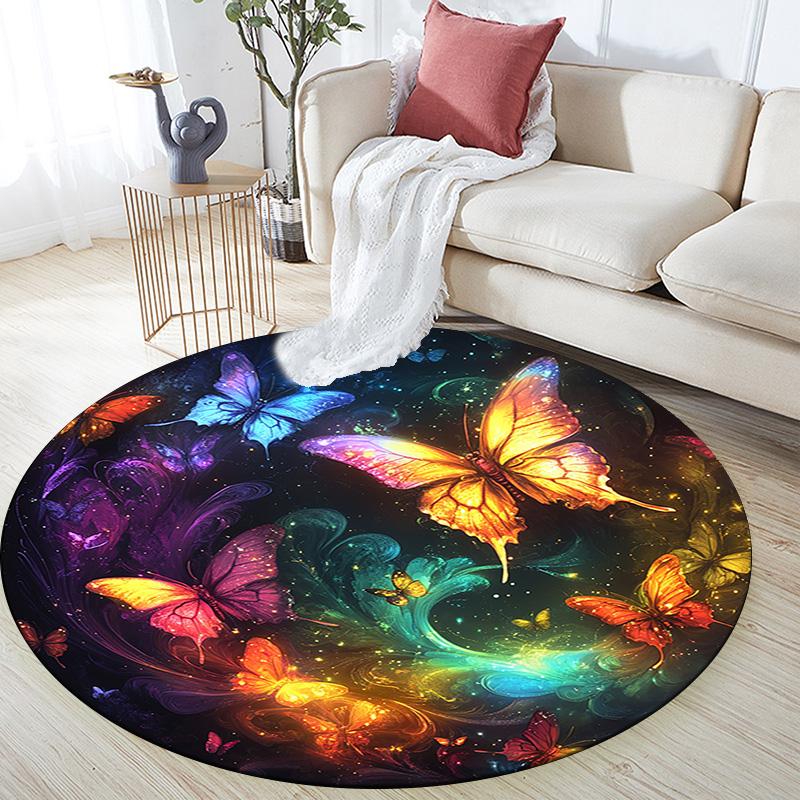 Magical Butterfly Round Area Rug,Carpet Rug for Living Room Bedroom Sofa Playroom Decor,Non-slip Floor Mat
