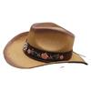 Western Cowboy Hat Women'S Embroidery Shade Straw Hat Ethnic Style Outdoor Jazz Hat