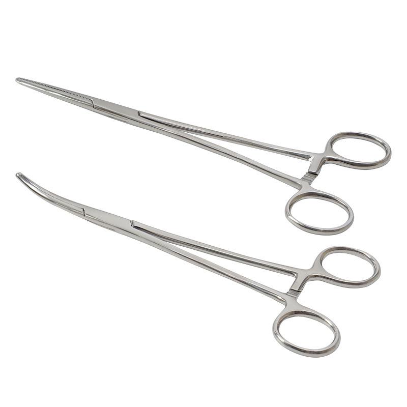 Large Stainless Steel Hemostatic Forceps: Pet Pliers, Needle Holder, Tweezers, Surgical Vessel Clamps - Straight & Curved Tips.