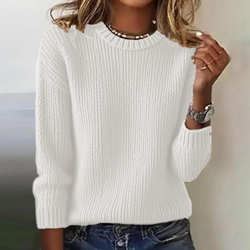 Women's Fashion Casual Loose Pullover Solid Color Round Neck Long Sleeve Knit Sweater