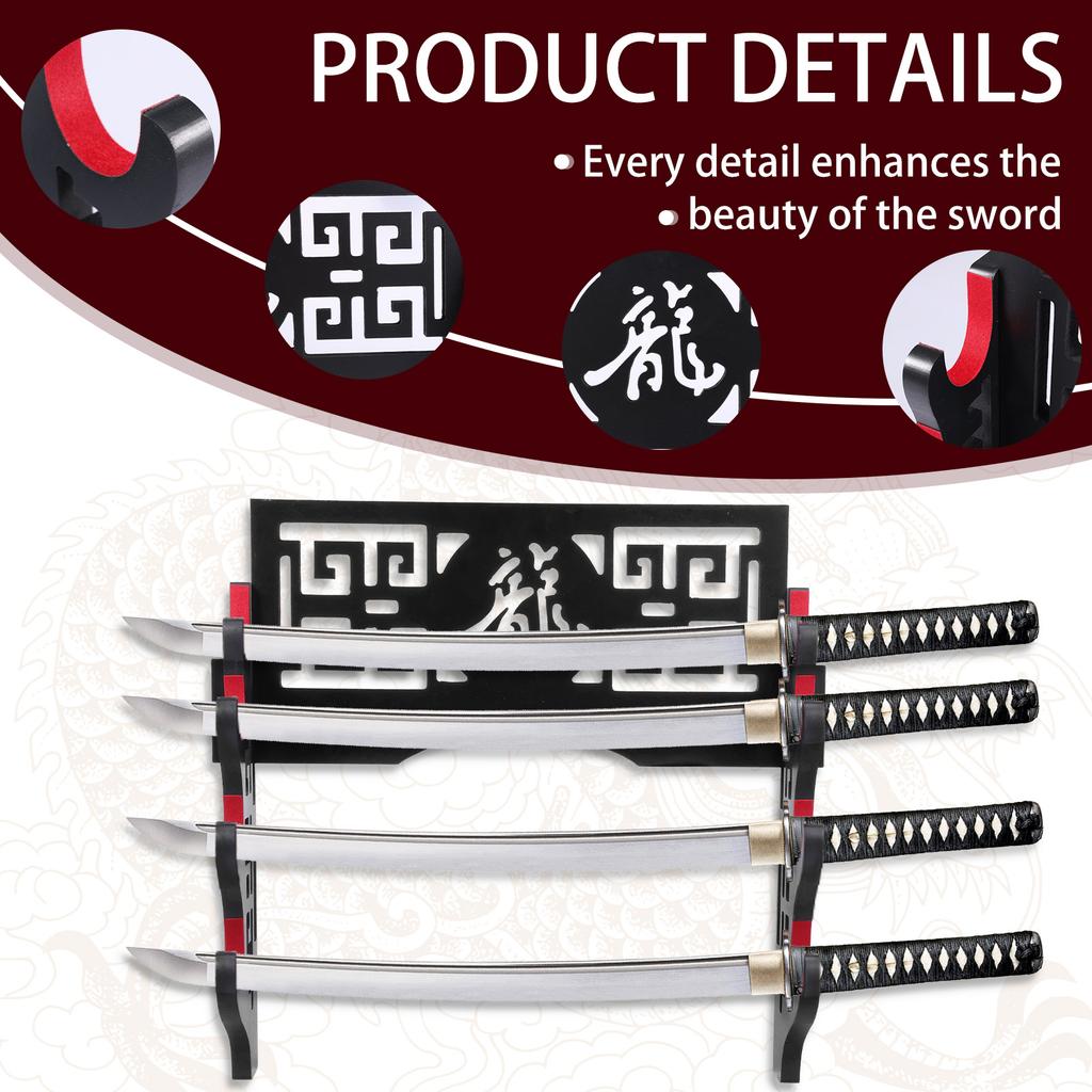 2/4-ярусная деревянная подставка для мечей, настенная, подставка для самурайских мечей, изящная черная стойка для катаны для украшения дома и офиса