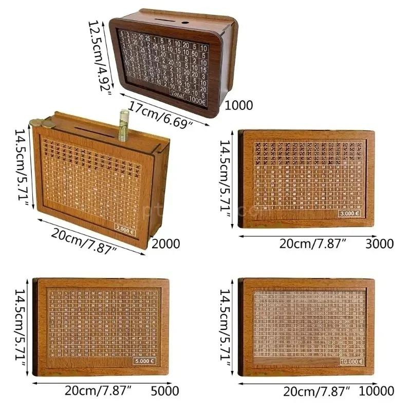 Wooden Piggy Bank Reusable Handmade Money Box, Piggy Bank with Saving Goal and Numbers To Check for Helps The Habit of Saving