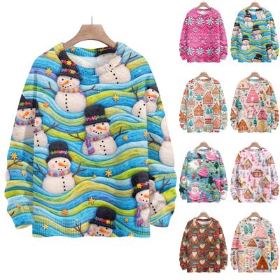 Рождественские толстовки для женщин Вязаный свитер Милая рубашка Осенний свитер с круглым вырезом Топы