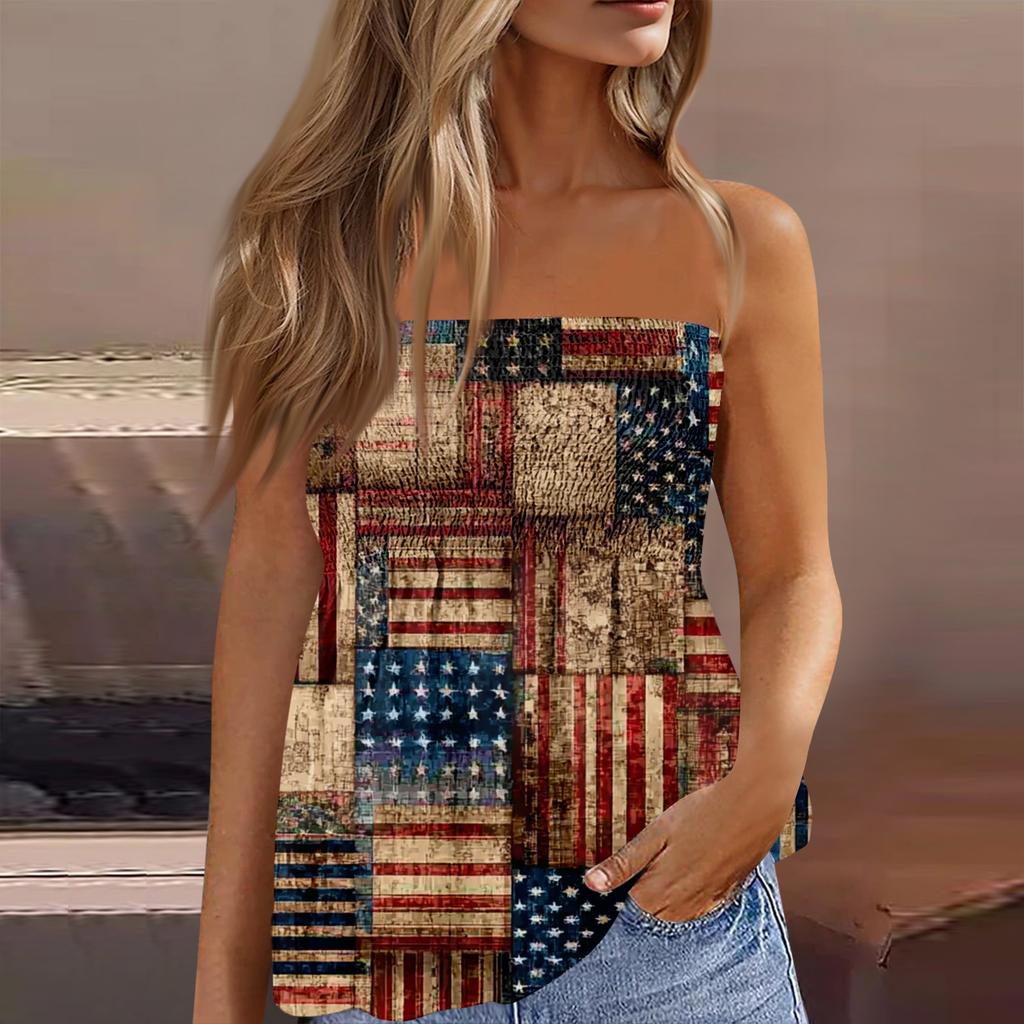 Women's fashionable sexy backless elastic Independence Day print bandeau top