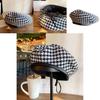 Elegant Flat Top Houndstooth Beret Women's Retro Summer Hat In Black