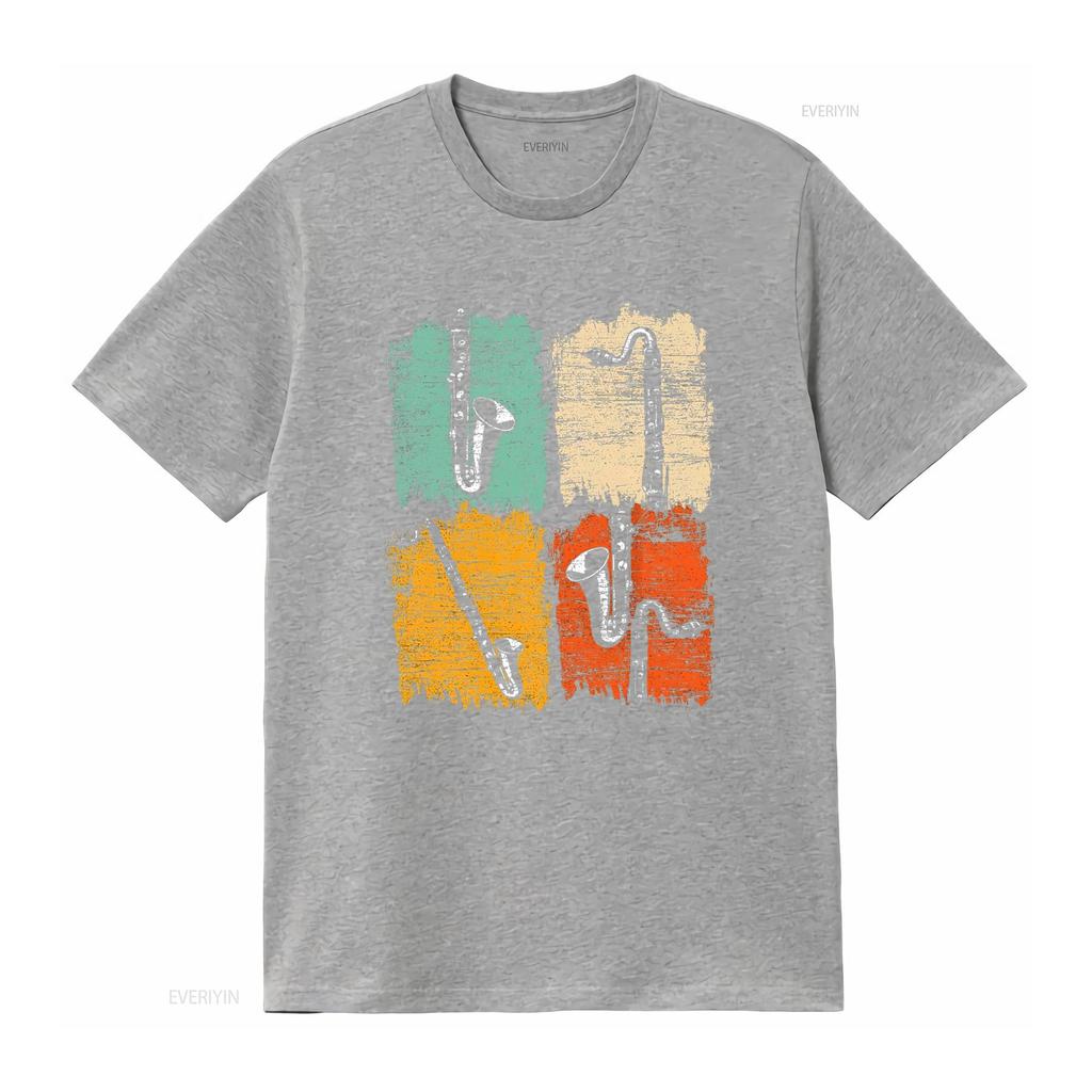 Retro Bass Clarinet T shirt vintage Washed Soft Comfortable designer clothes Casual Slightly homme streetwear Stylish graphic