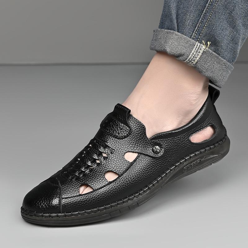 Hollow Out Leather Shoes for Men Fashion Handmade Cowhide Leather Sandal Outdoor Casual Sport Sandals Men's Beach Sandalias 2025