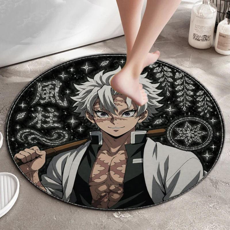 Classic Japanese-style cartoon Demon Slayer round rug, home soft decorative anti-slip yoga mat and chair mat, outdoor floor mat carpet K3