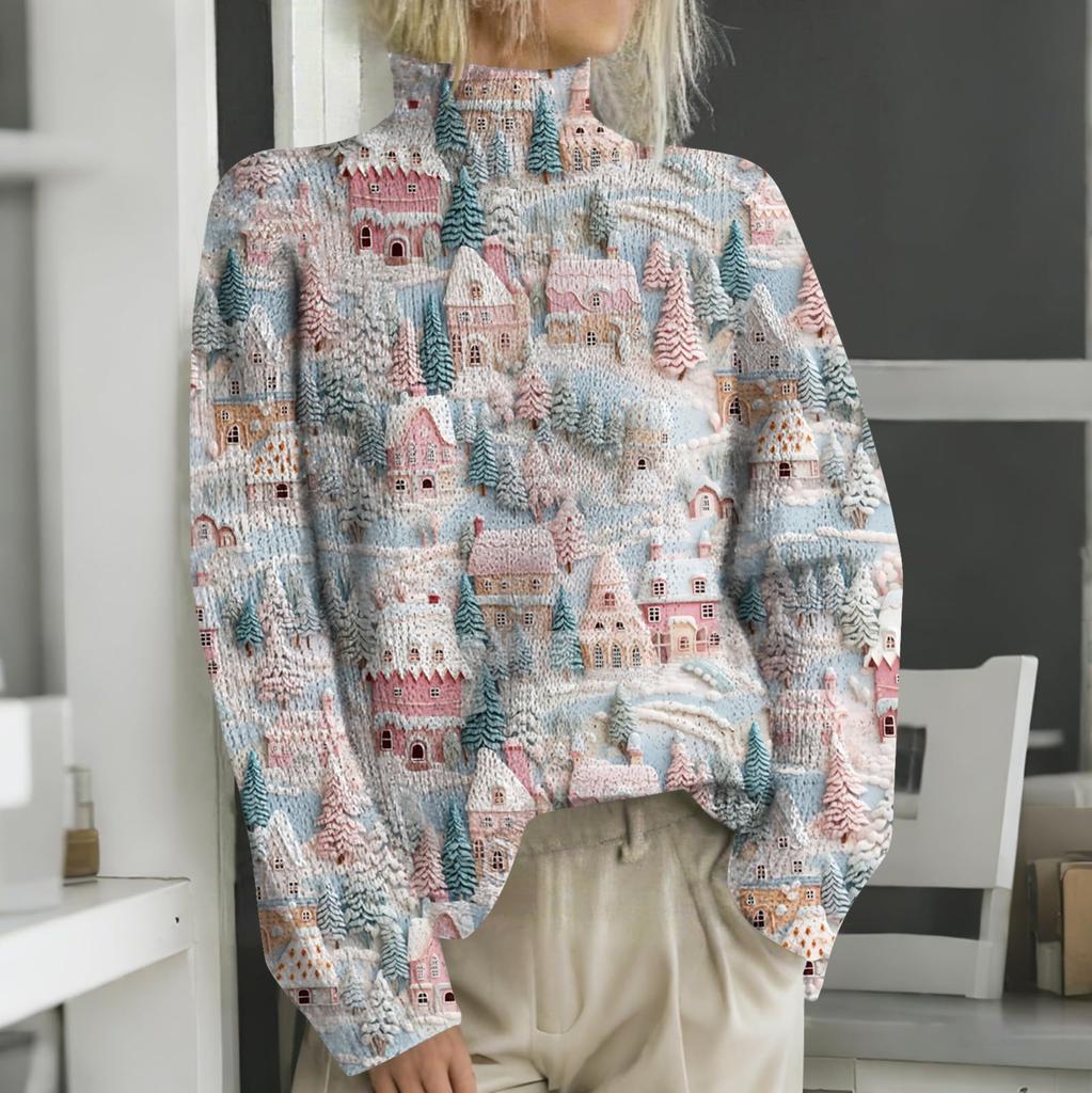 Рождественские толстовки для женщин Вязаный свитер Милая рубашка Осенняя водолазка Пуловер Топы