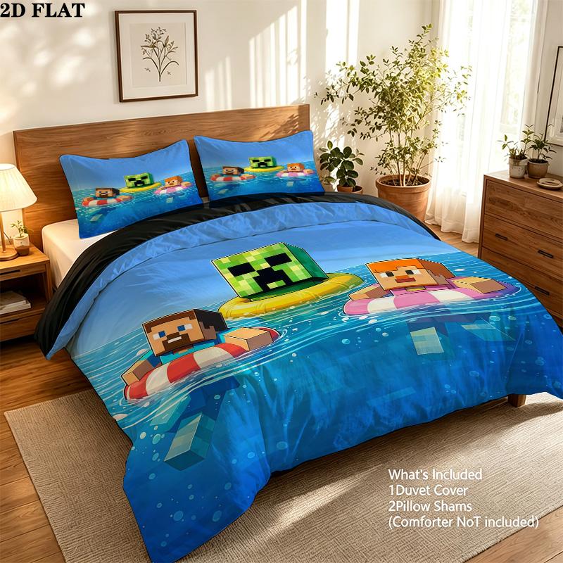 Minecraft Pattern Bedding Quilt Set Home Decoration Gift (1 * duvet cover + 2 * pillowcase without core)