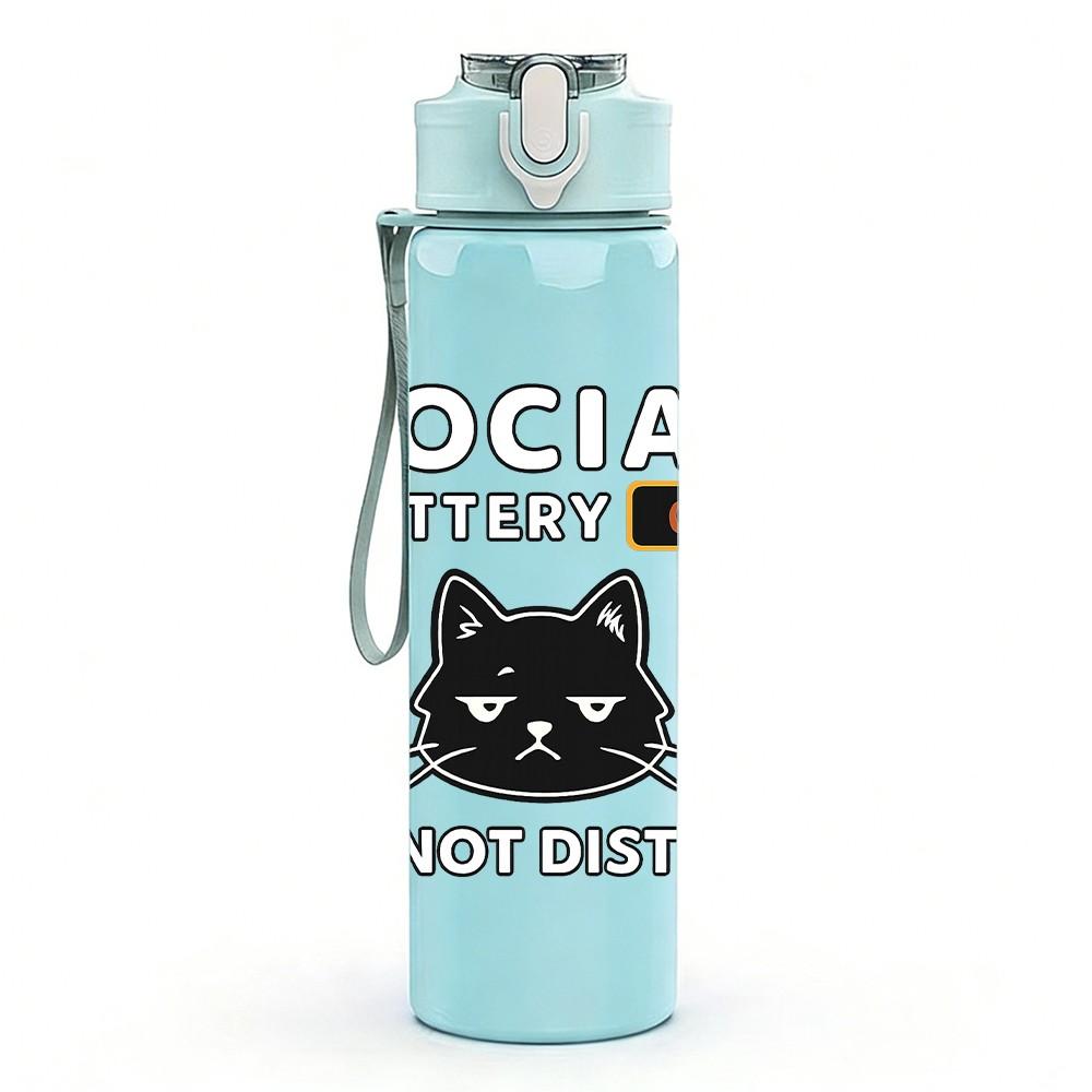 1PC Social Anxiety Black Cat Print 750ml Color Plastic Sports Water Bottle Leakproof Flip Straw Lid Suitable for Sports Office Home Use
