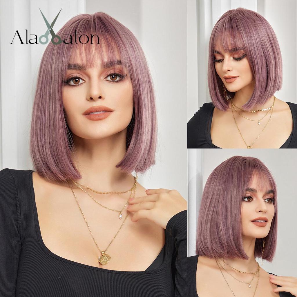 ALAN EATON Черный золотистый боб с челкой, короткий прямой парик, натуральный разноцветный волос для женщин, повседневный синтетический парик для вечеринок