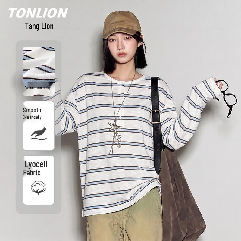 Женская полосатая футболка с длинным рукавом TonLion из искусственного льна