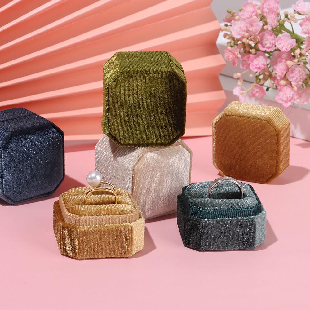 Квадратная изысканная бархатная шкатулка для колец, двойная шкатулка для хранения колец со съемной крышкой