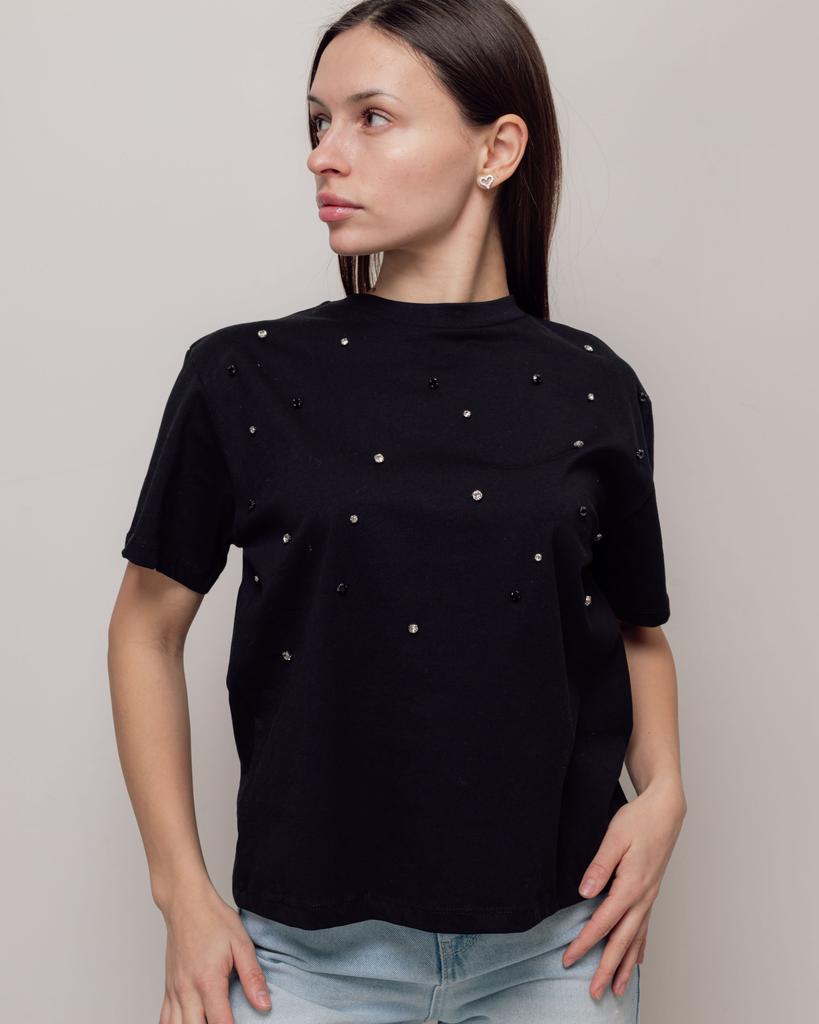 Футболка со стразами Crep 83759 S молочная