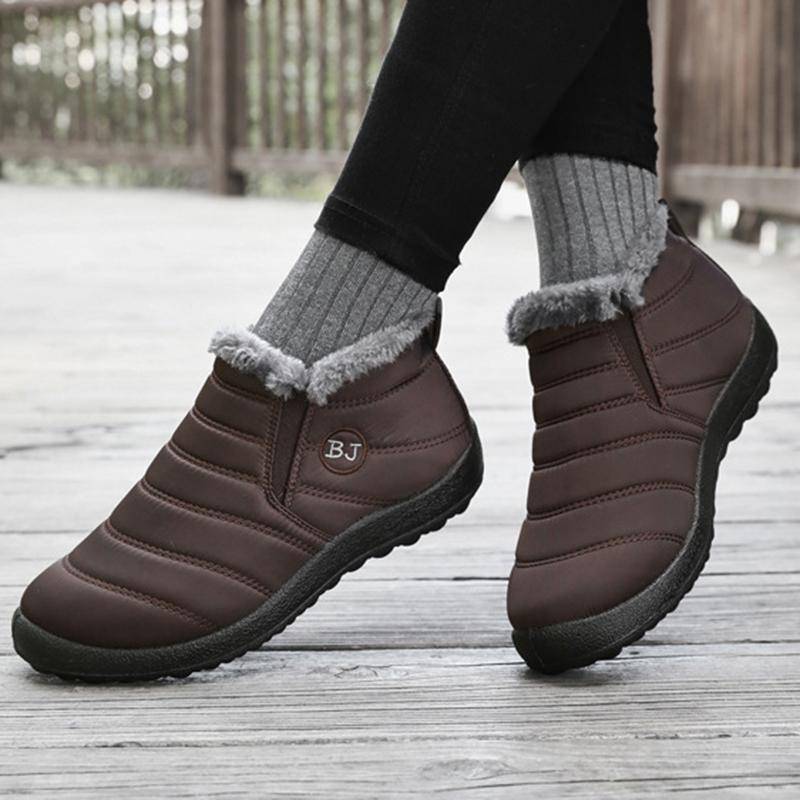 Большие размеры 46 Водонепроницаемые зимние ботинки женские повседневные нескользящие короткие плюшевые ботильоны женские удобные без застежек теплые зимние ботинки женские