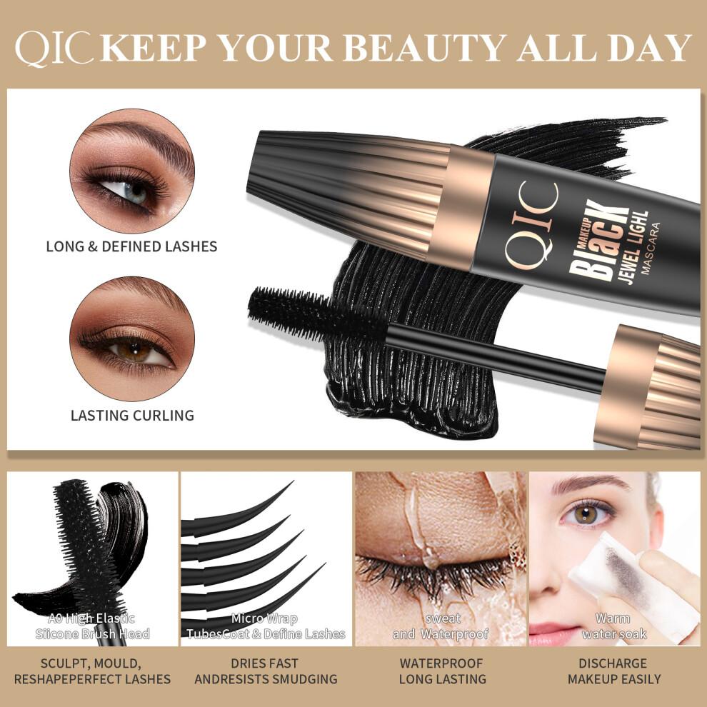 QIC Black 4D Silk Fiber Waterproof Mascara - 500% Volume, Real Length, No Extensions Needed