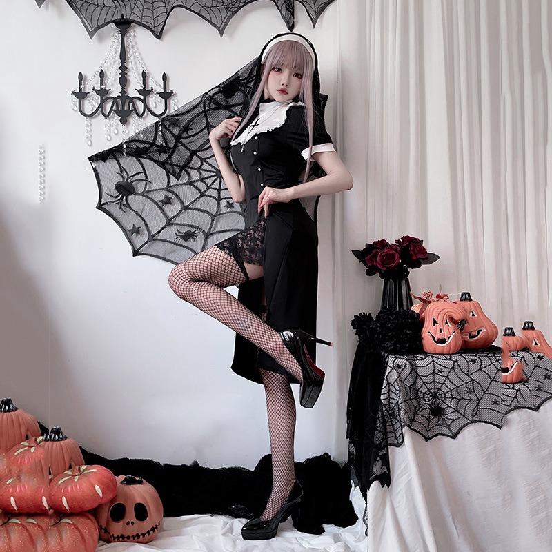 Halloween Costume Ladies Dress Vampire Nun Cross Dress Dark Gothic Show Costume