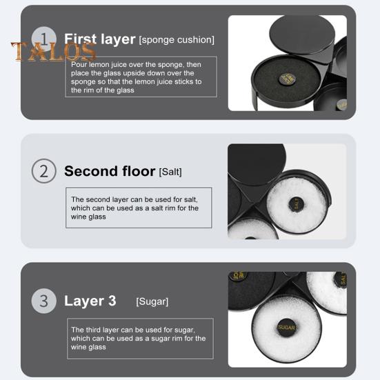 3 Tier Bar Glass Rimmer Salt And Sugar Rimmer Seasoning Box Cocktail Ingredient Separator Bartender Tool for Margaritas
