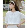 Women Sweet Romantic Purple Shirt Summer Korean Fashion Chic Short Sleeve Blouse Casual Loose Cute Peter Pan Collar Tops Female New