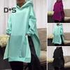 Fall Winter Lady Hoodie Slit Hem Mid Length Hooded Loose Thick Warm Long Sleeves Big Pocket Pullover Daily Wear Hoodie