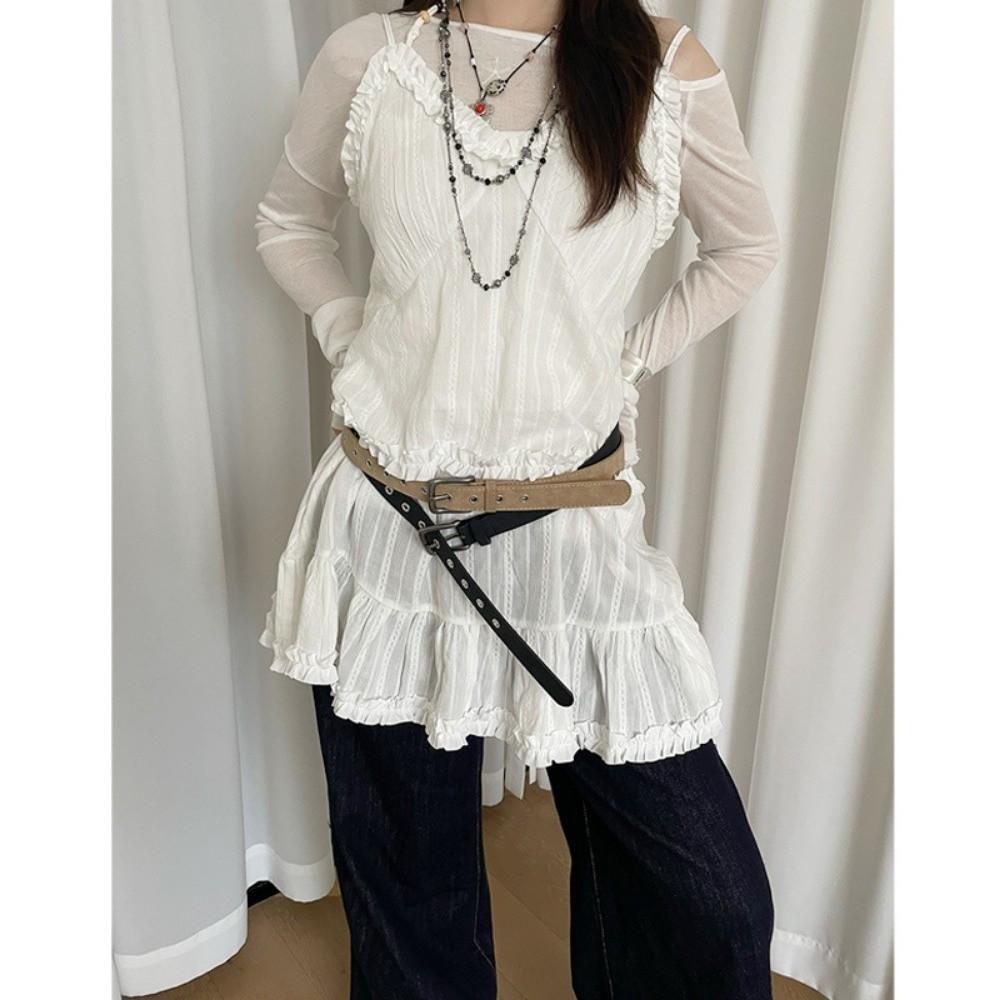 Simple Hollow Out Belt Solid Color Thin Waistband Fashion Leather Belt for Dresses