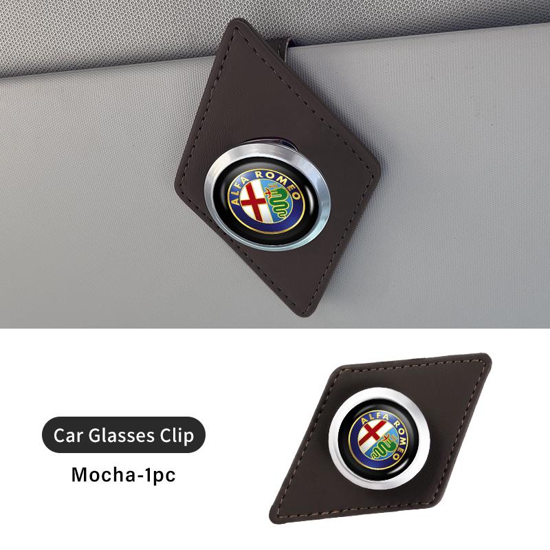 Leather Car Glasses Holder Sun Visor Clip Card Ticket Organizer For Alfa Romeo 159 Giulietta 156 147 Giulia Mito GT Stelvio vs2