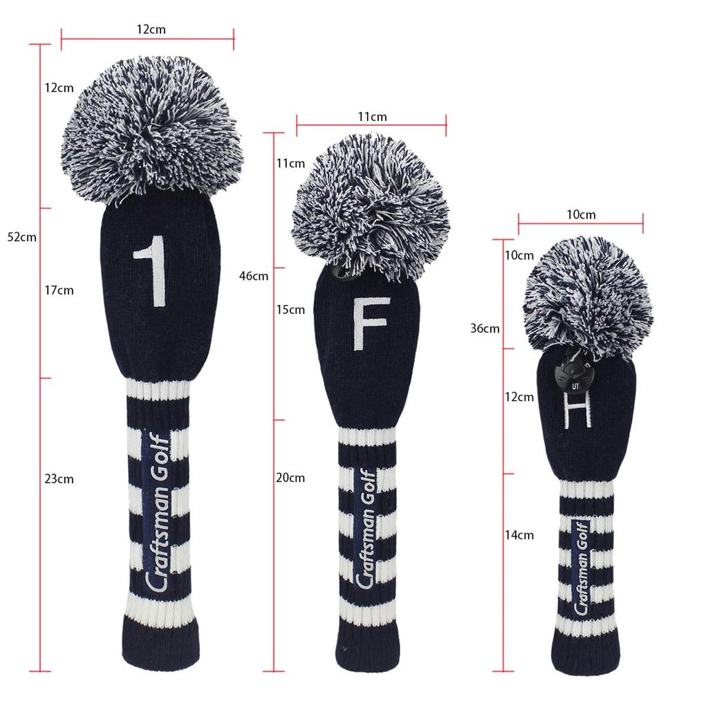 Craftsman Golf Head Cover 4 Piece Set Number Embroidery (1FFH) Club Cover for DriverFairway WoodHybrid Knit Number Tag Blue White