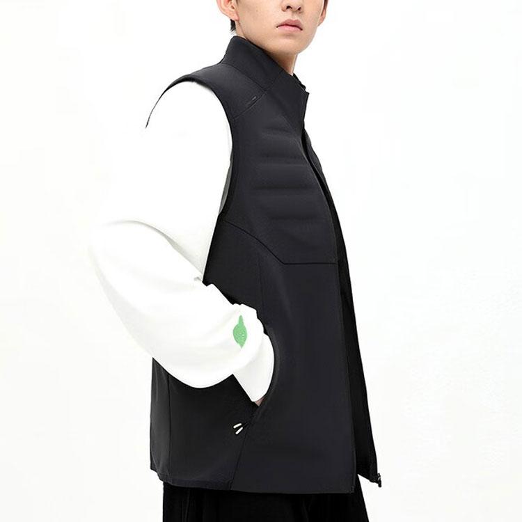 Anta Running Series Solid Color Zipper Stand Collar Sleeveless Thickened Down Vest Men Vests Basic-Black 152345901-3