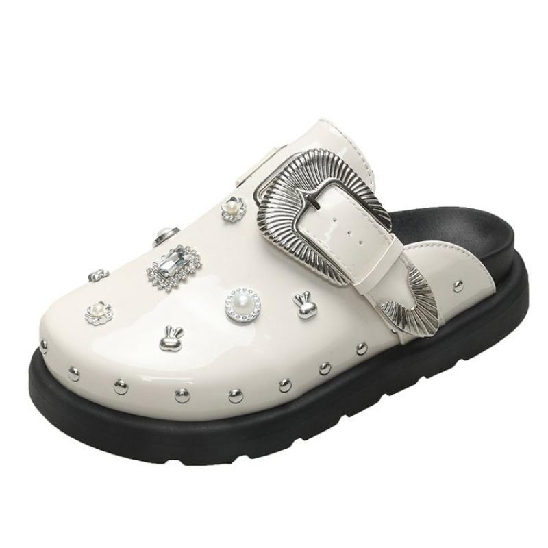 Fashion 2024 New Summer Women Slippers Platform Rivets Punk Rock Leather Mules Creative Metal Fittings Casual Party Shoes Female Outdoor