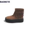 Fringe Flats Platform Women Ankle Boots Suede Shoes 2025 Trend Designer Casual Walking Chelsea Snow Boots Winter Mujer Botas
