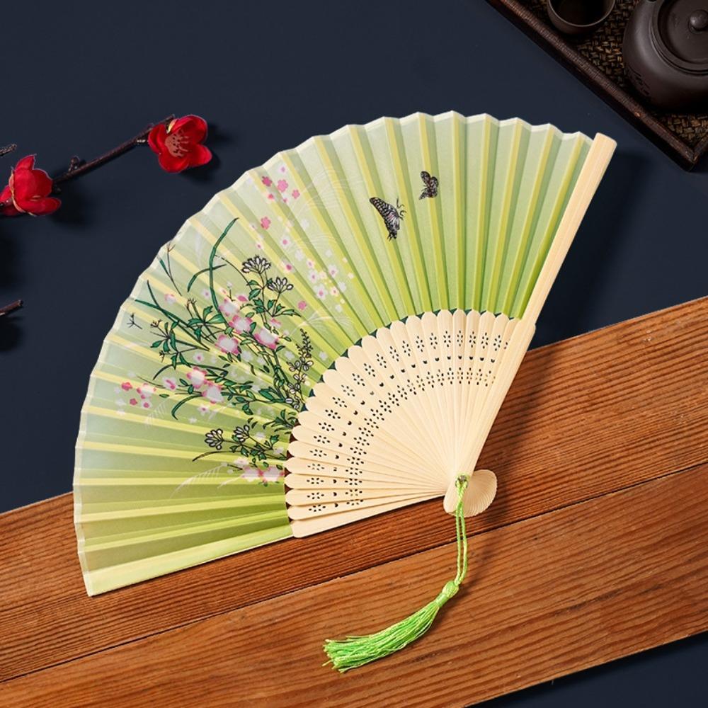 Butterfly Tassel Folding Fan Chinese Style Handheld Fan Ancient Bamboo Fan Hanfu Accessories