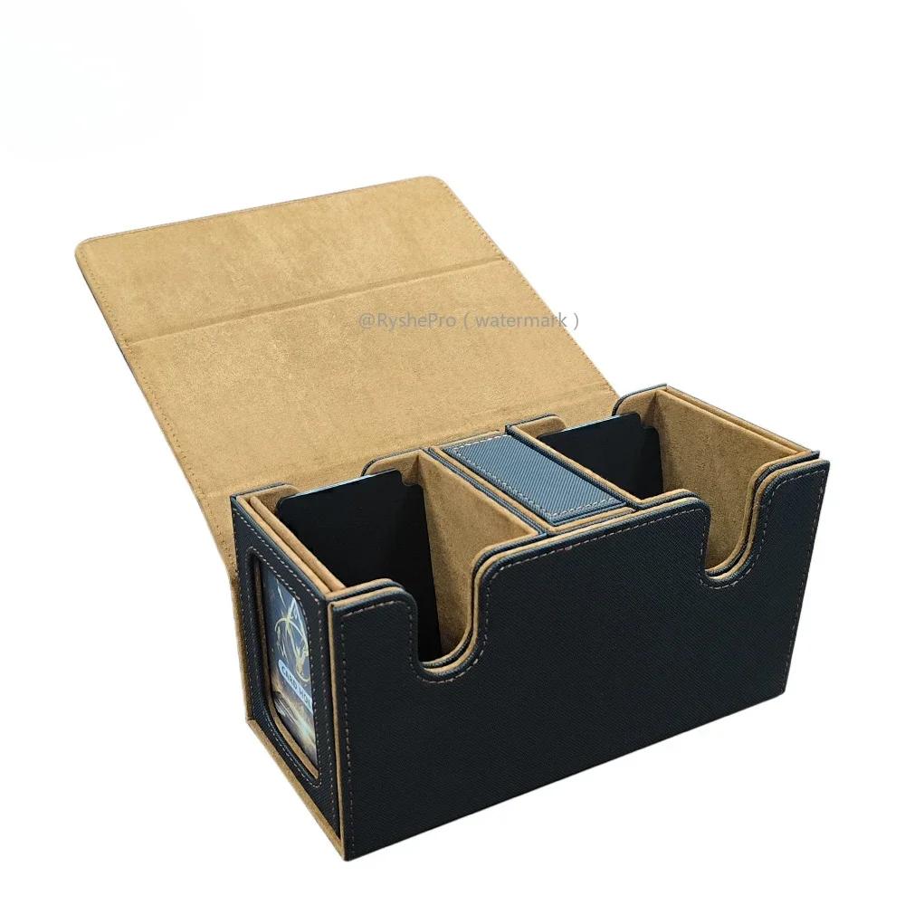 Прочная коробка для хранения карт с лотком для кубиков. Дизайн 200+ карт с двойными рукавами для колоды MTG Commander с боковым лотком для карт.