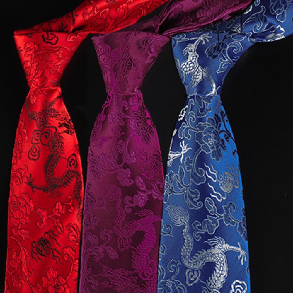 National Jacquard Silk Tie Calligraphy Men Necktie Casual Chinese Dragon Pattern Tie  Wedding