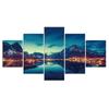 5 шт., горное озеро, город, ночной вид, Декор, холст, настенное искусство, HD печать, картины, домашний декор, без рамки, 5 панелей, современный декор комнаты