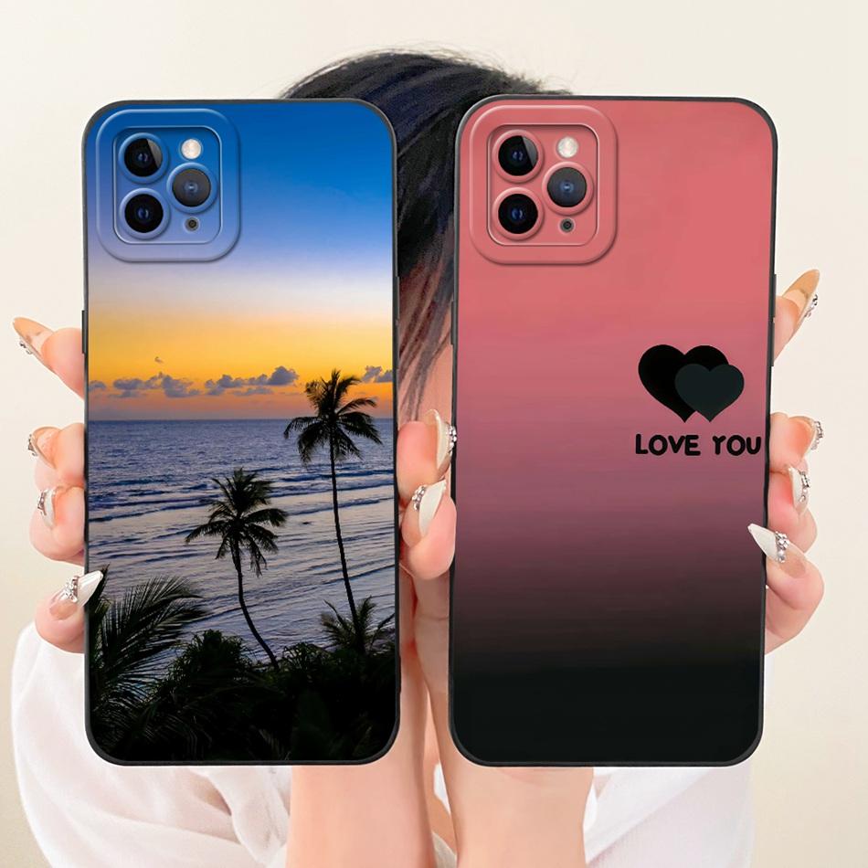 For iPhone 11 Pro Max Fashion Dusk Beach Painting Phone Case For iPhone11 11Pro 11ProMax Soft Silicone Covers Bumpers
