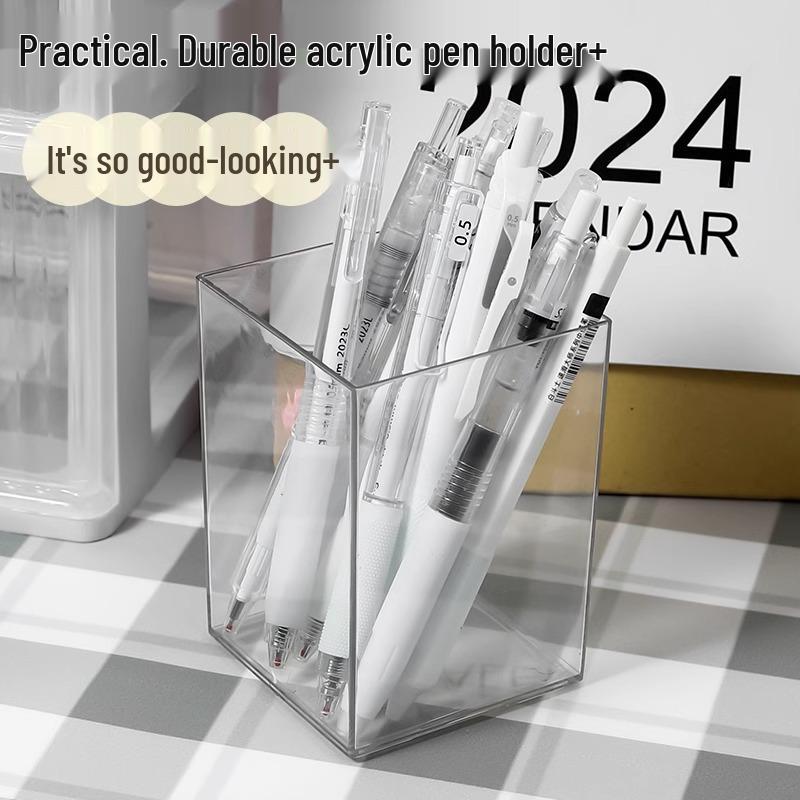 Transparent Acrylic Pen Holder - Children's Multifunctional Desktop Stationery Organizer, Simple Ins Muji Style