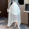 Loose Niche Design High-Waist Elegant Asymmetric Lace Tiered Cake Midi Skirt for Women