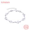 Lindon Women Zircon 925 Sterling Silver Jewelry Geometric Bead Chain Link Bracelet Fashion Fine Wedding Gift for Girlfriend