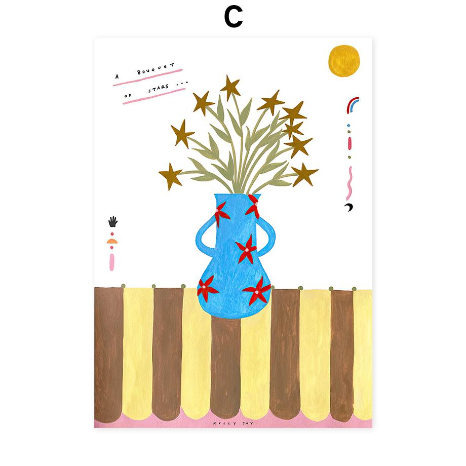 Абстрактные цветы Ваза Настенное искусство Постеры Принты Холст Декоративная живопись Украшение стены Фрески Картинки Бохо Декор для гостиной