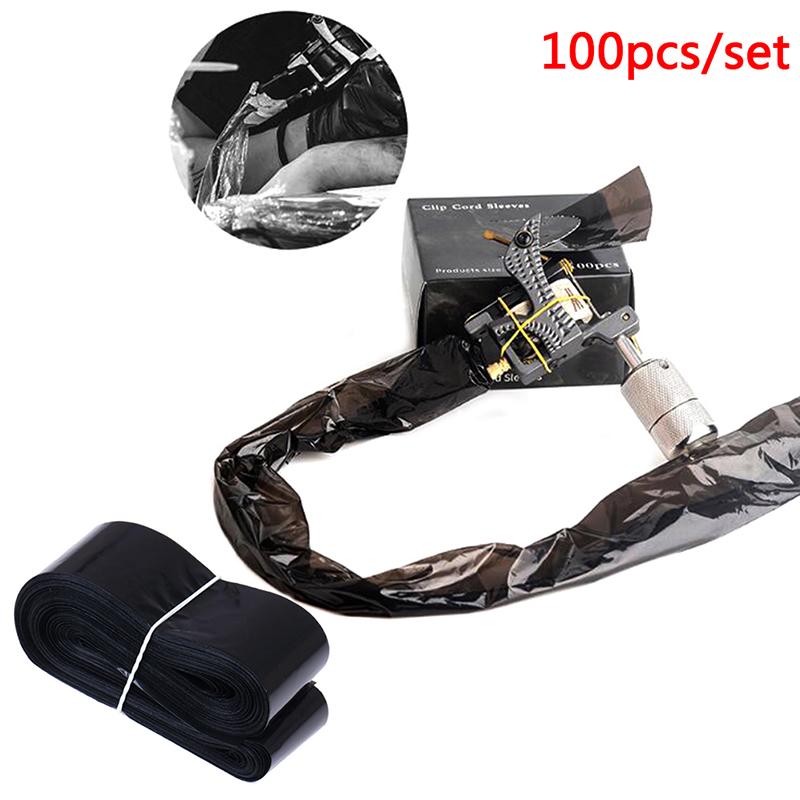 100 шт. черные одноразовые сумки для тату-машинок с зажимом и крючком для шнура, гигиенические чехлы