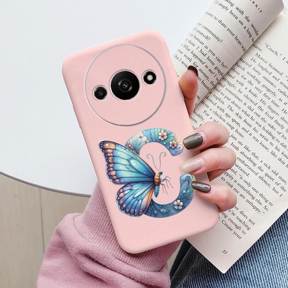 Phone Case For Xiaomi Redmi A3 4G A3x Pink Letter Flower Butterfly Shockproof Soft Silicone Cover Camera Protection TPU Fundas