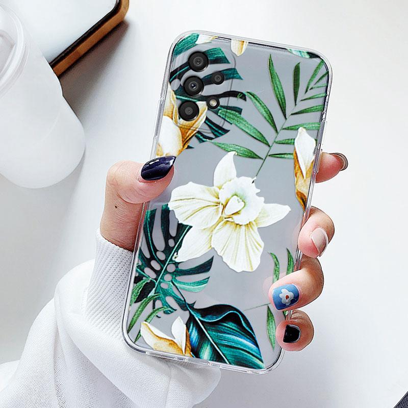 Чехол для телефона Samsung A53 5G A33 Цветочный силиконовый чехол для Samsung Galaxy A73 Fundas Coque Прозрачный мягкий Capas Цветочный ТПУ