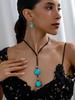 3pcs/Set Bohemia Turquoise Heart Necklace and Earrings Jewelry Set Adjustable Long Necklace